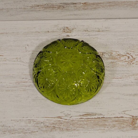 Green Pressed Glass Decorative Scalloped Bowl - Picture 3 of 3